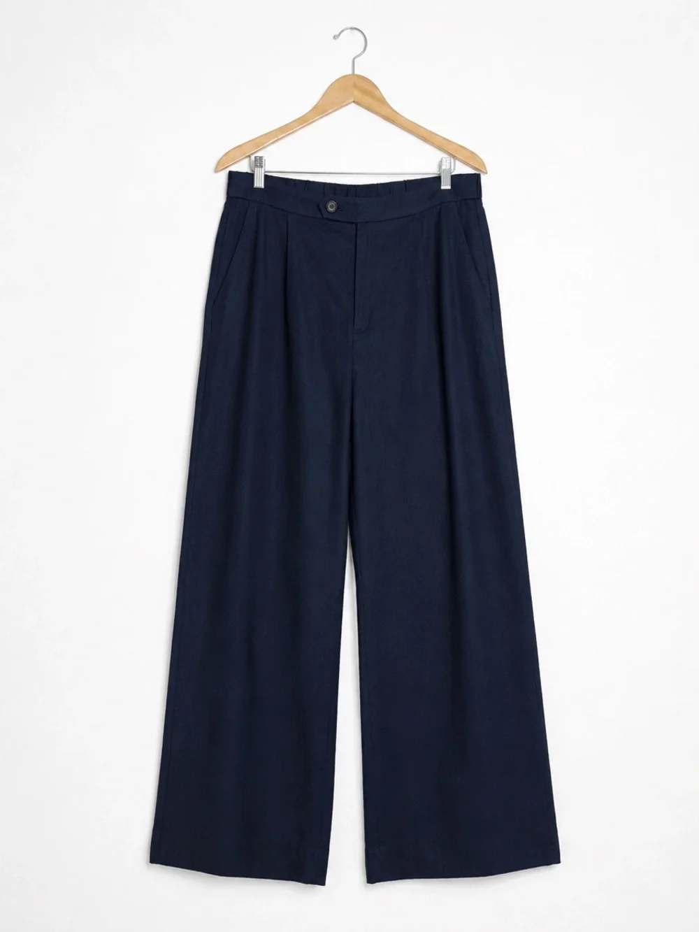 Banana Republic Linen Cotton Wide Leg Pants Navy 12 Tall High Rise